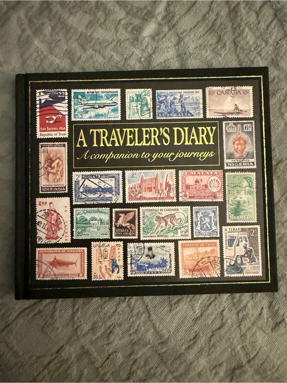 A Traveler's Diary - Vintage Stamps Design Hardcover Journal (Black)